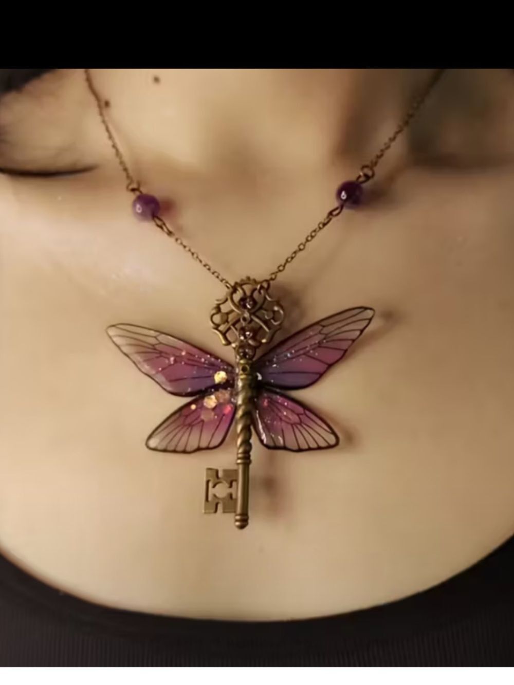 Beautiful Purple Dragonfly Key Pendant Necklace with such integrated detail.